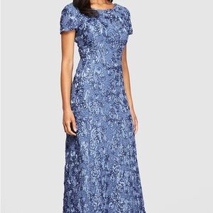 Alex Evenings Elegant Blue Patterned Maxi Dress